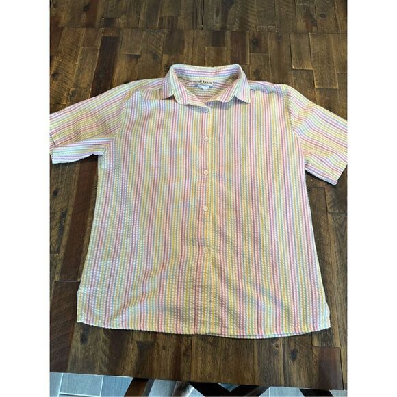 All hours vintage made in USA pastel striped button down top size medium - Picture 1 of 6